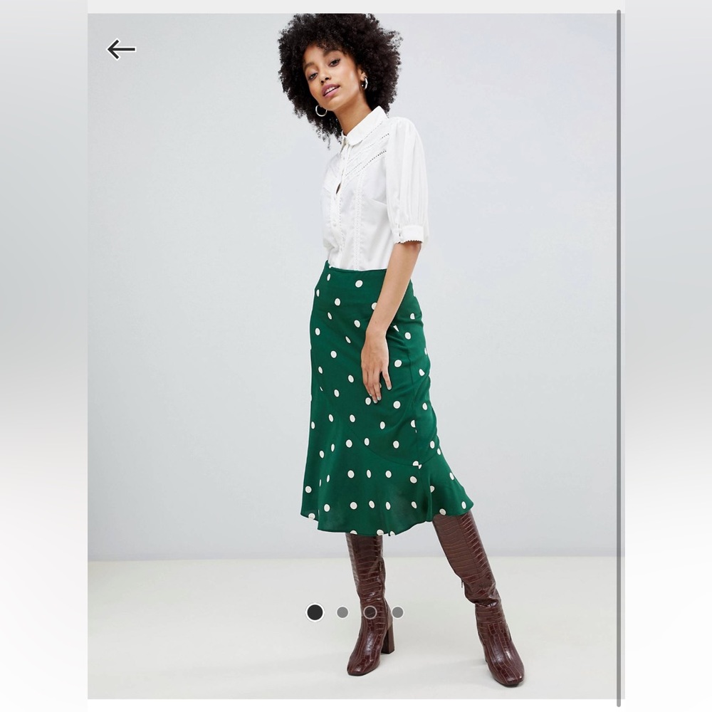ASOS Green & Cream Polka Dot Lightweight Modest Midi Knee-Length Slip Skirt 10